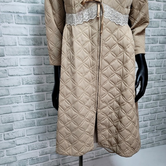 Vintage 50s 60s Danielle Peignoir Set Tan Quilted Robe Babydoll Nightgown - Picture 5 of 12